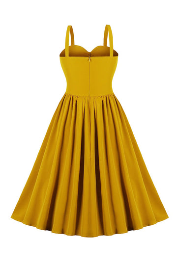 Esparguete Correias Amarelo Swing Vestido Vintage